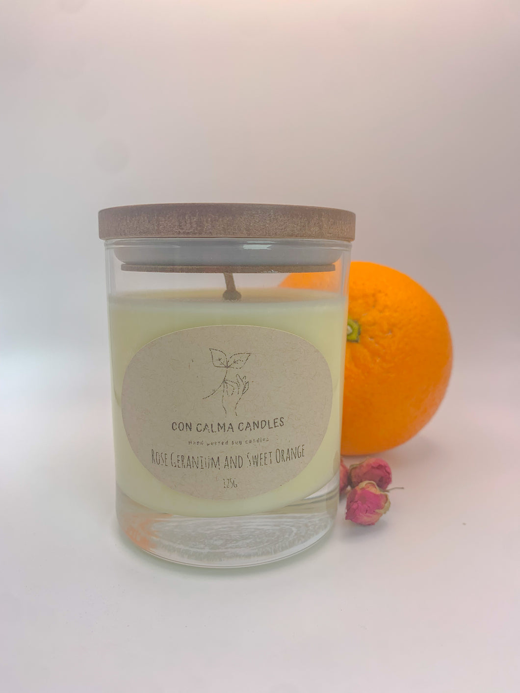 Rose Geranium and Sweet Orange soy wax candle